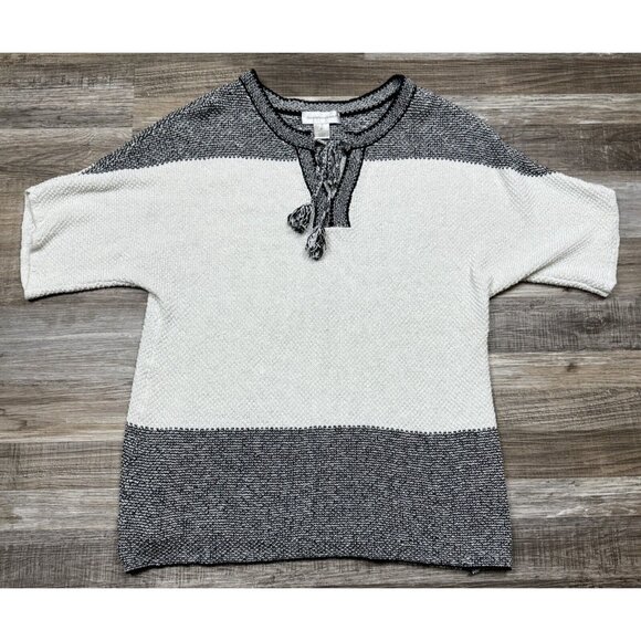 Christopher & Banks Womens Black White Tassel Pullover Sweater Short Sleeve XL - Picture 5 of 14